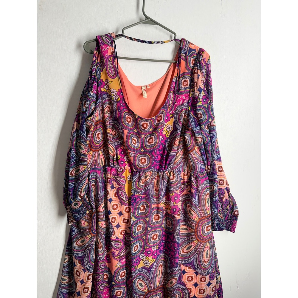 Red Camel Plus Paisley Cold Shoulder Mini Dress Purple Pink Boho 2X